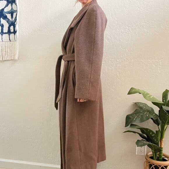 Vintage 1980's Taupe Wool Mohair Oversized Belted Trench Coat - Picture 4 of 12